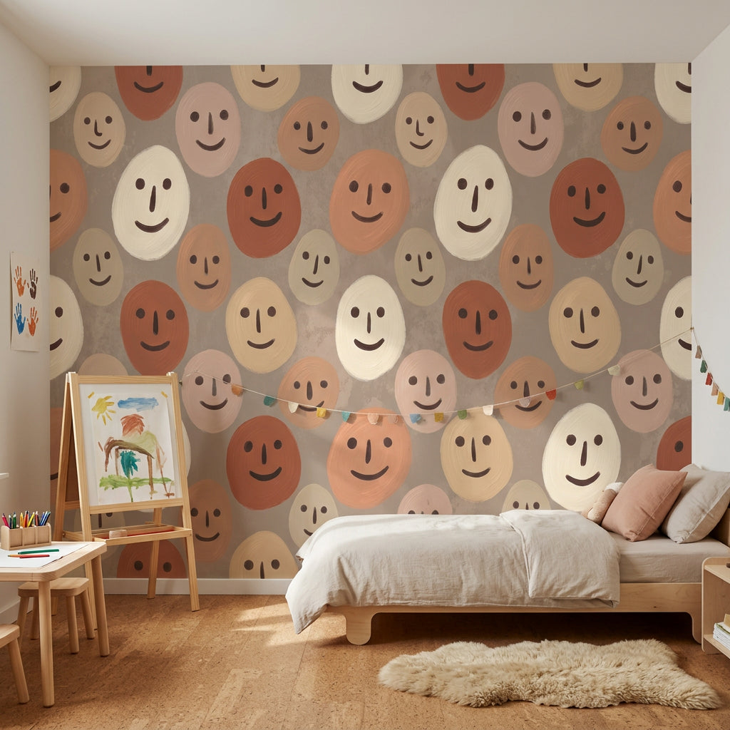 Abstract Faces Wallpaper Geometric Ovals Repeat Pattern Wall Mural