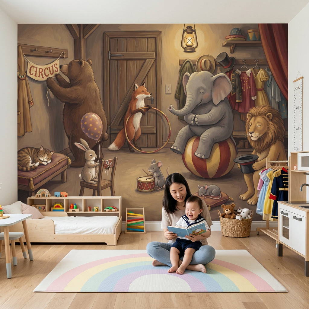 Circus Wallpaper Storybook Illustration Removable Whimsical Wall Decor
