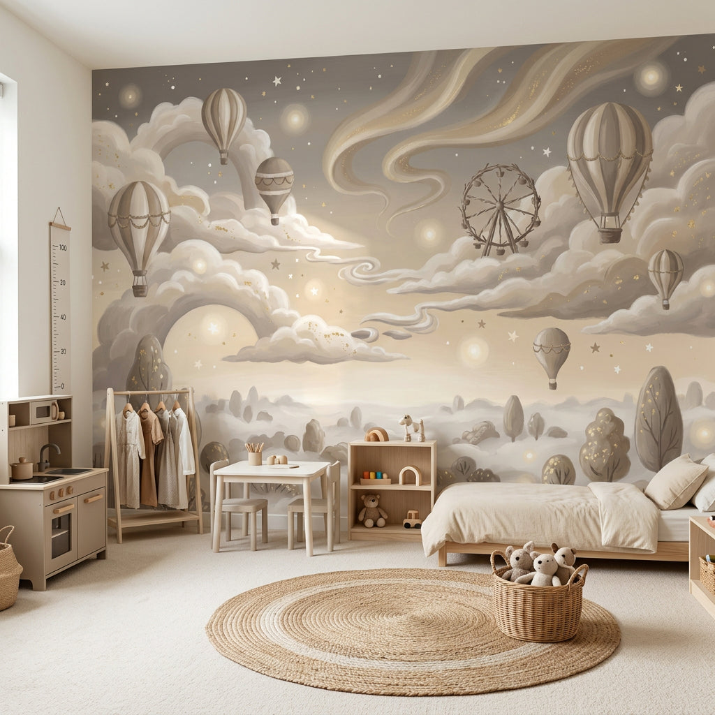 Dreamy Sky Wallpaper Hot Air Balloons Removable Cloudscape Wall Decor