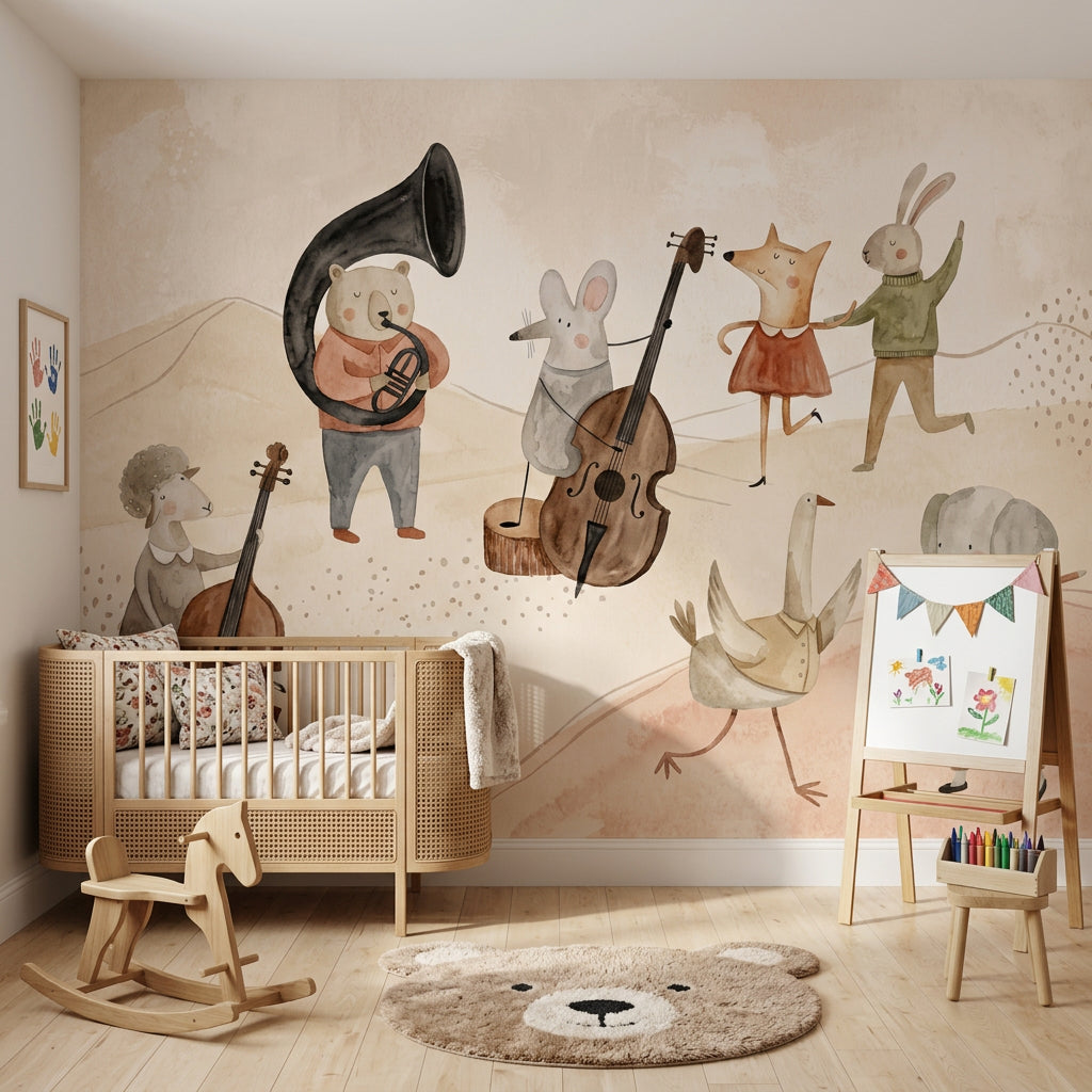 Whimsical Wallpaper Watercolor Animal Band Wall Mural