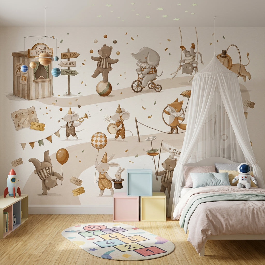 White Background Wallpaper Circus Removable Wall Decor