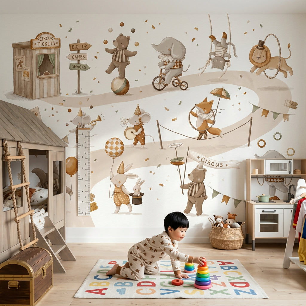White Background Wallpaper Circus Removable Wall Decor
