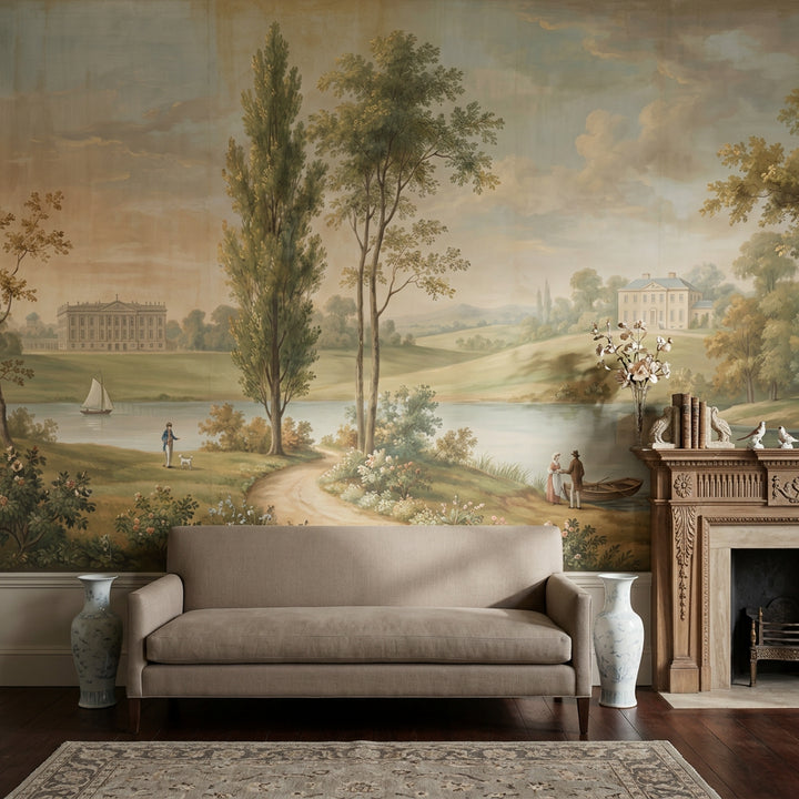 Pastoral Landscape Wallpaper Vintage Mural Country Estate Removable Wall Decor