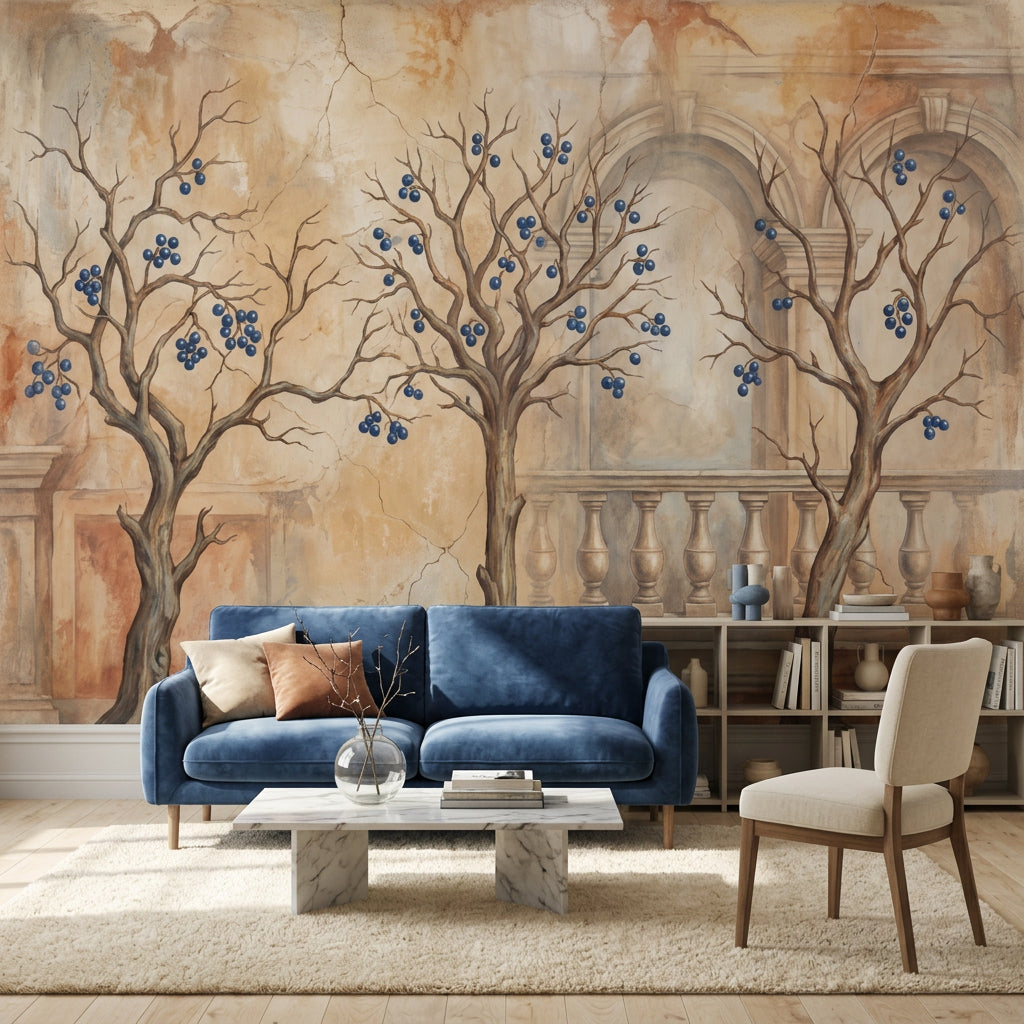 Vintage Fresco Wallpaper European Courtyard Classical Arches Wall Mural