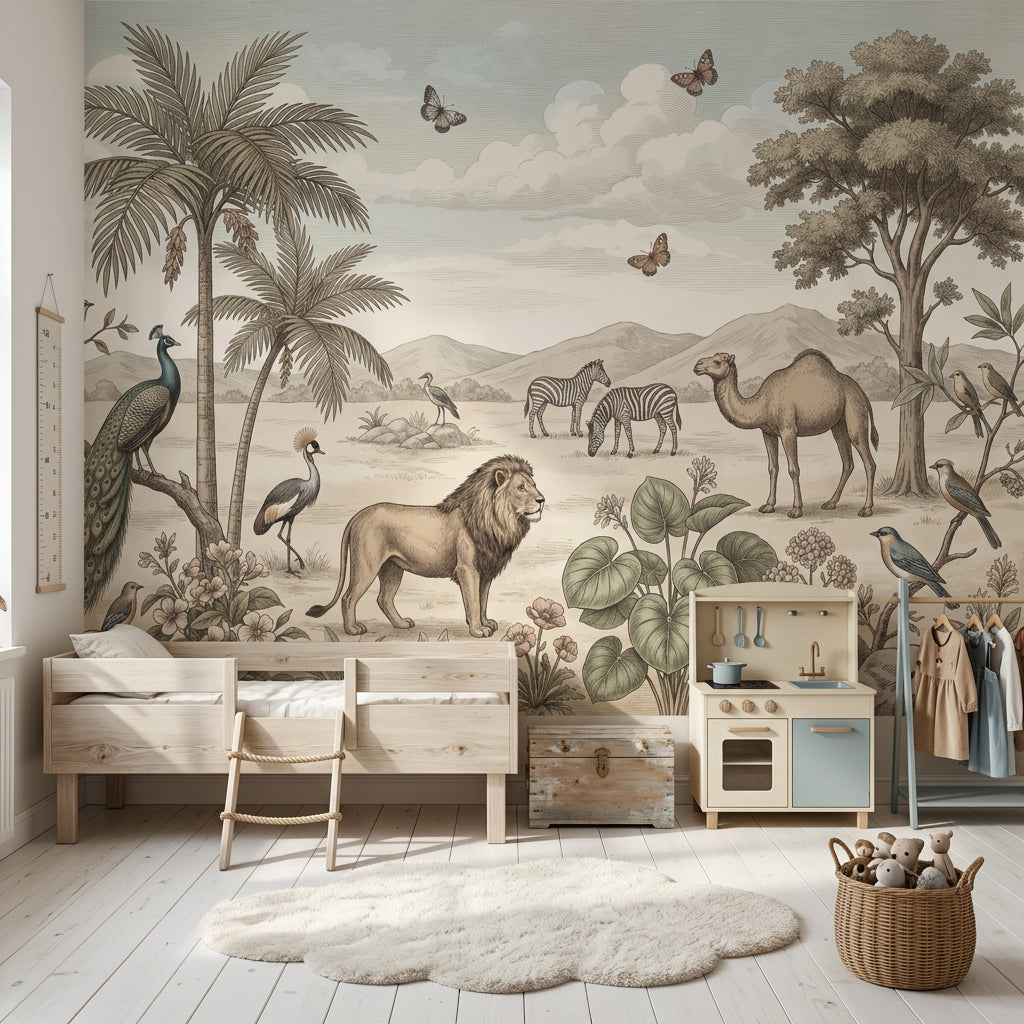 Vintage Safari Wallpaper Savanna Landscape Lion Wall Mural
