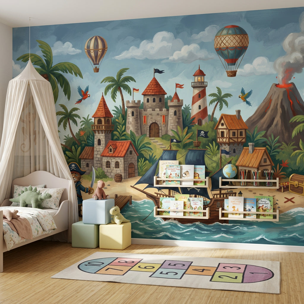 Tropical Island Wallpaper Pirate Ship Removable Treasure Chest Wall Decor