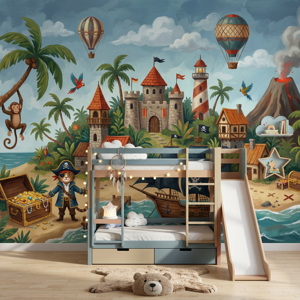 Tropical Island Wallpaper Pirate Ship Removable Treasure Chest Wall Decor