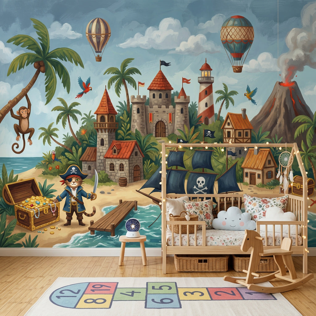 Tropical Island Wallpaper Pirate Ship Removable Treasure Chest Wall Decor