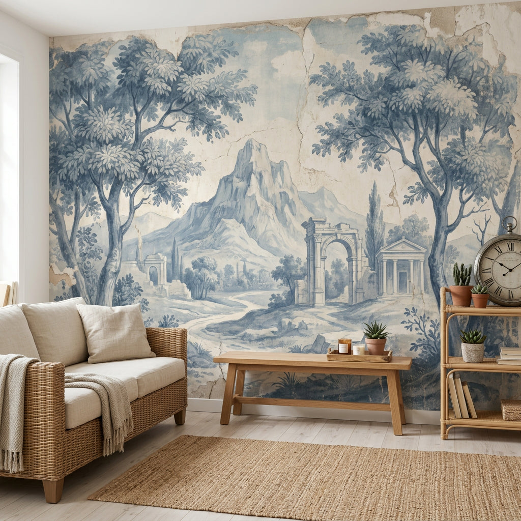 Walls Wallpaper Stone Ruins Removable Indigo Landscape Wall Decor
