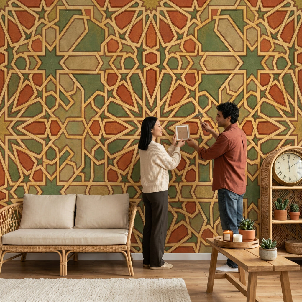 Moroccan Wallpaper Islamic Geometric Removable Mosaic Tile Wall Decor
