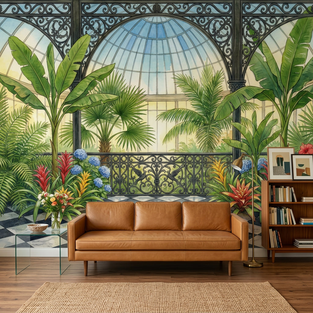 Tropical Conservatory Wallpaper Botanical Garden Greenhouse Dome Removable Wall Decor