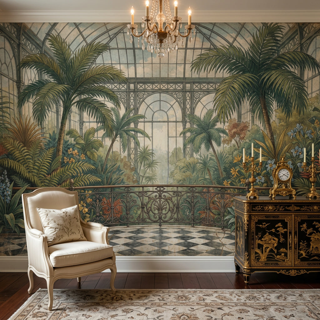 Tropical Conservatory Wallpaper Botanical Greenhouse Vintage Mural Wall Mural