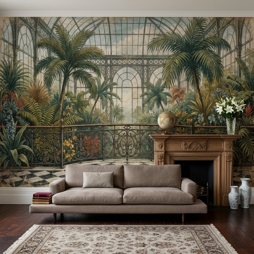 Tropical Conservatory Wallpaper Botanical Greenhouse Vintage Mural Wall Mural