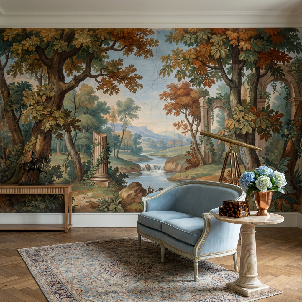 Landscape Mural Wallpaper Classical Ruins Removable River Wall Decor