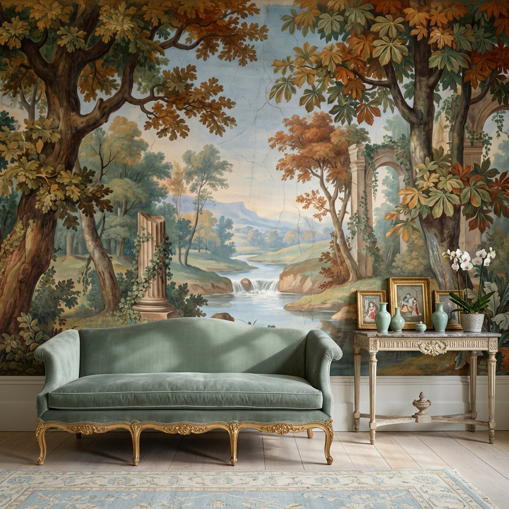 Landscape Mural Wallpaper Classical Ruins Removable River Wall Decor