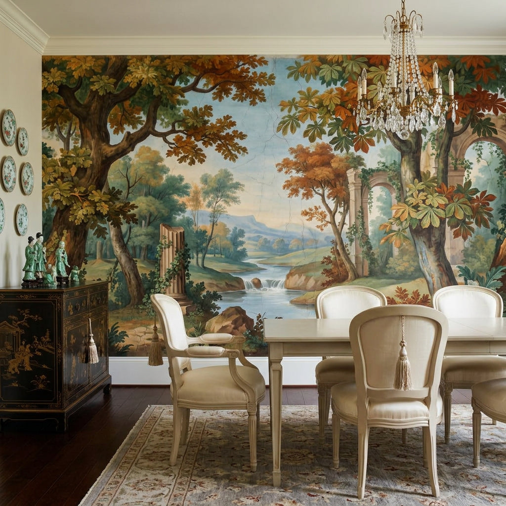 Landscape Mural Wallpaper Classical Ruins Removable River Wall Decor