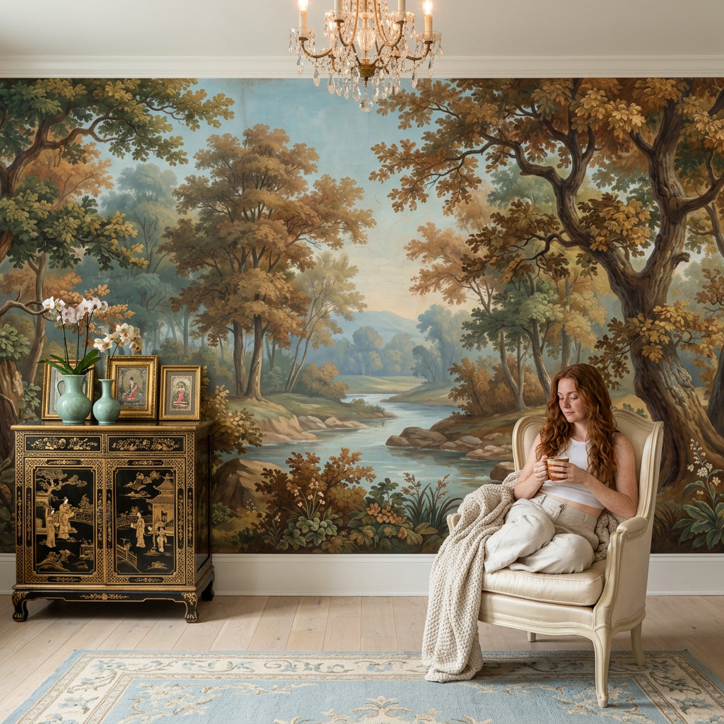 Woodland Landscape Wallpaper River Autumn Trees Removable Wall Decor