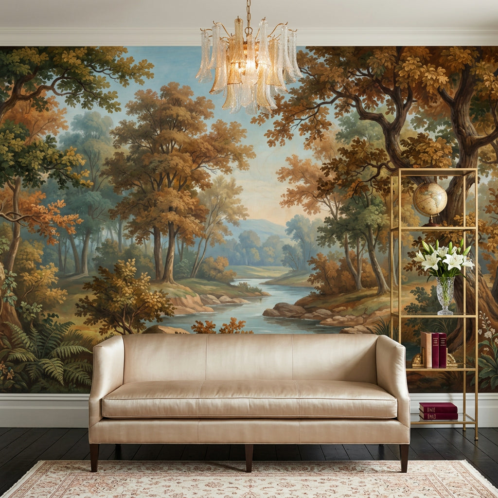 Woodland Landscape Wallpaper River Autumn Trees Removable Wall Decor