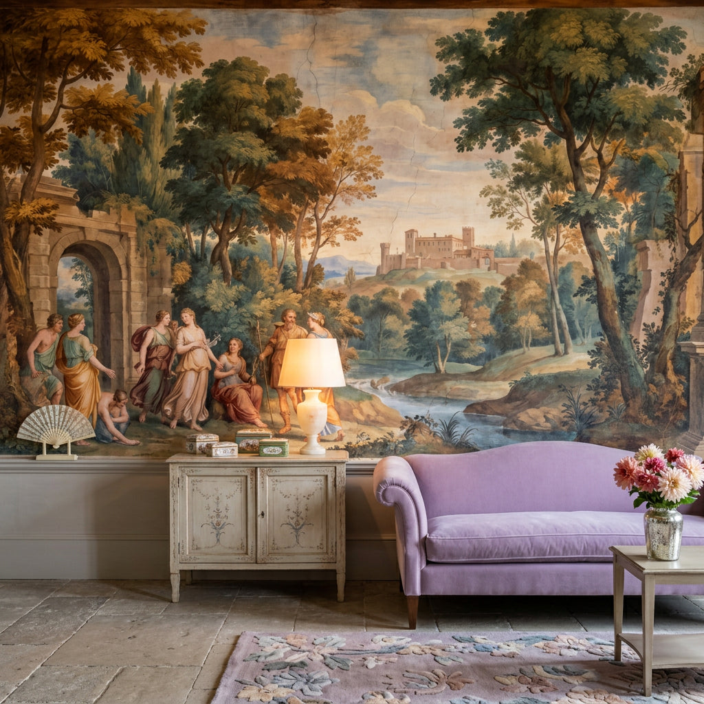 Classical Landscape Mural Wallpaper Vintage Fresco Greco Roman Figures Wall Mural