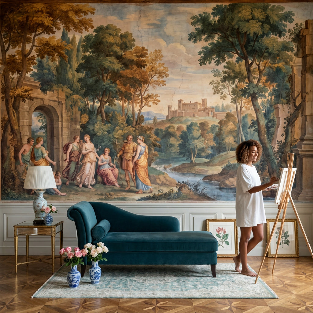 Classical Landscape Mural Wallpaper Vintage Fresco Greco Roman Figures Wall Mural
