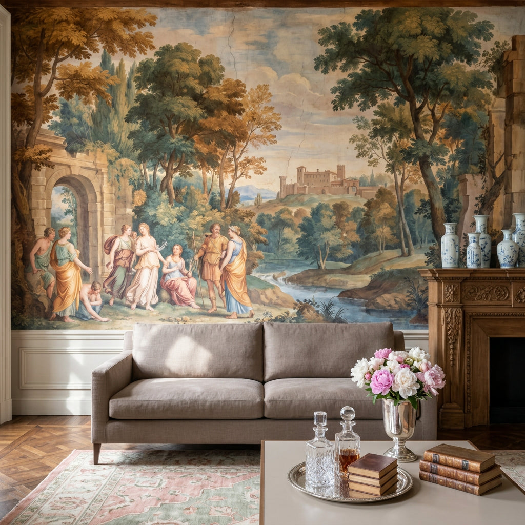 Classical Landscape Mural Wallpaper Vintage Fresco Greco Roman Figures Wall Mural