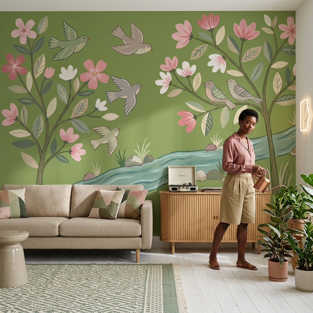 Spring Blossoms Wallpaper Floral Branches Birds Wall Mural
