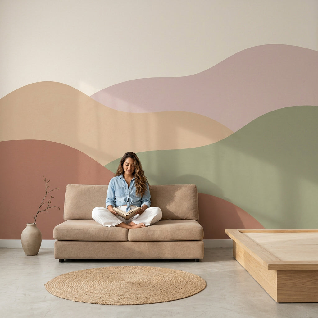 Abstract Landscape Wallpaper Rolling Hills Minimalist Wall Mural