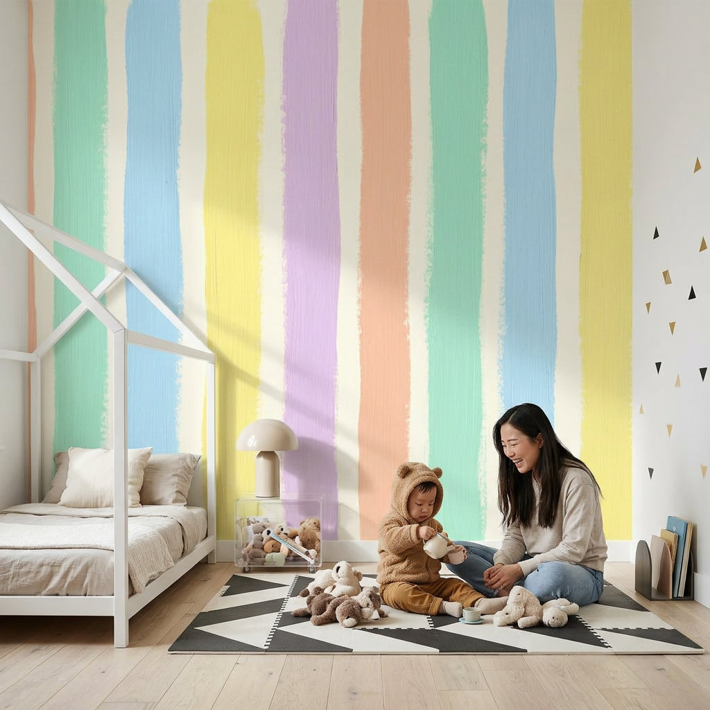 White Background Wallpaper Pastel Stripes Minimal Abstract Wall Mural