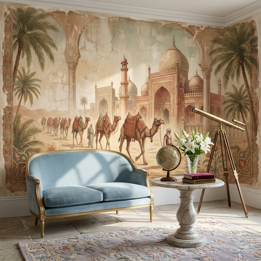 Desert Caravan Wallpaper Camels Mughal Palace Removable Wall Decor