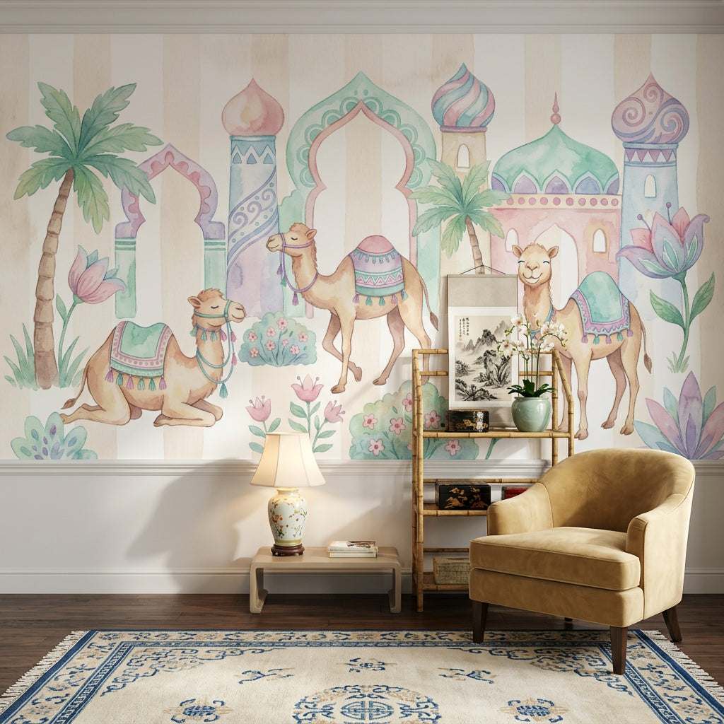 Watercolor Wallpaper Pastel Camels Removable Wall Decor