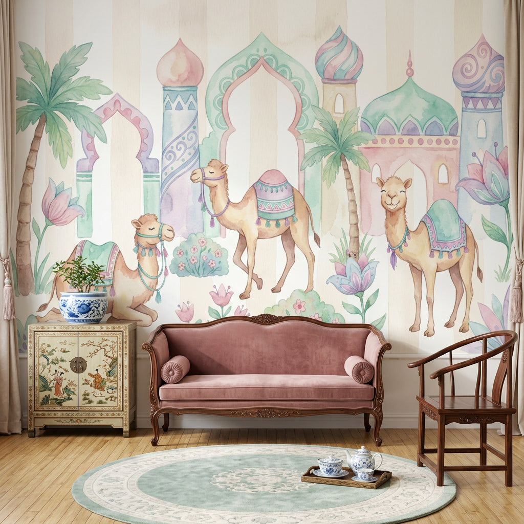 Watercolor Wallpaper Pastel Camels Removable Wall Decor