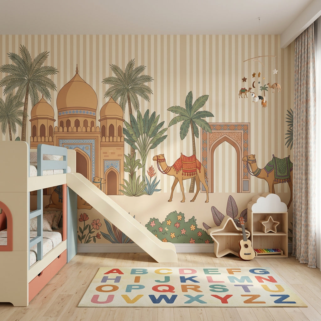 Desert Palace Wallpaper Arched Gateway Camels Wall Mural