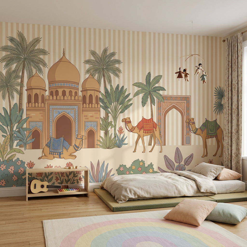 Desert Palace Wallpaper Arched Gateway Camels Wall Mural
