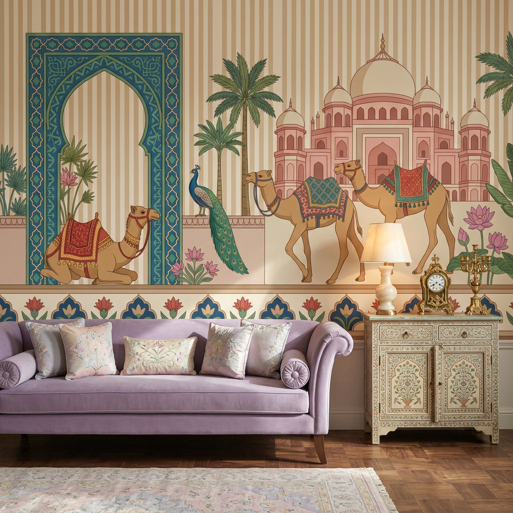 Mughal Palace Wallpaper Indian Architecture Removable Camels Wall Decor