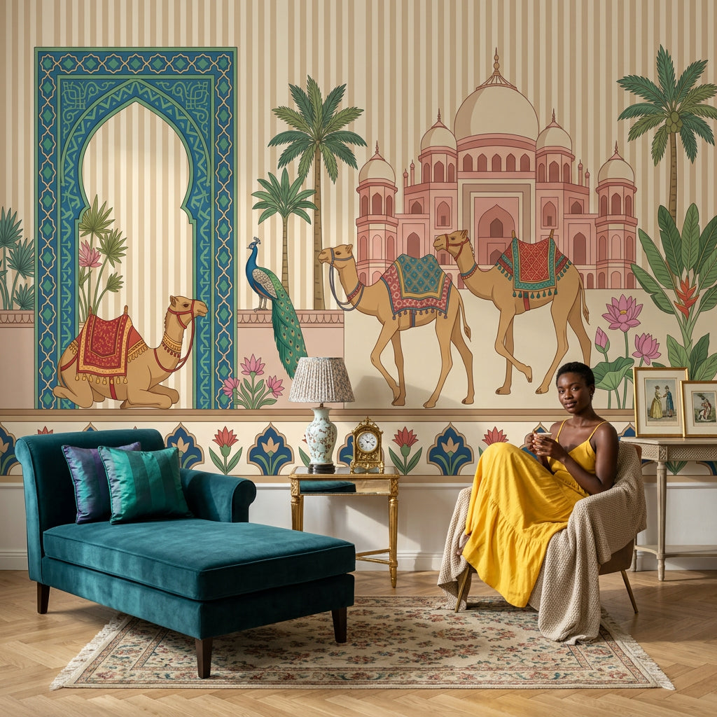 Mughal Palace Wallpaper Indian Architecture Removable Camels Wall Decor