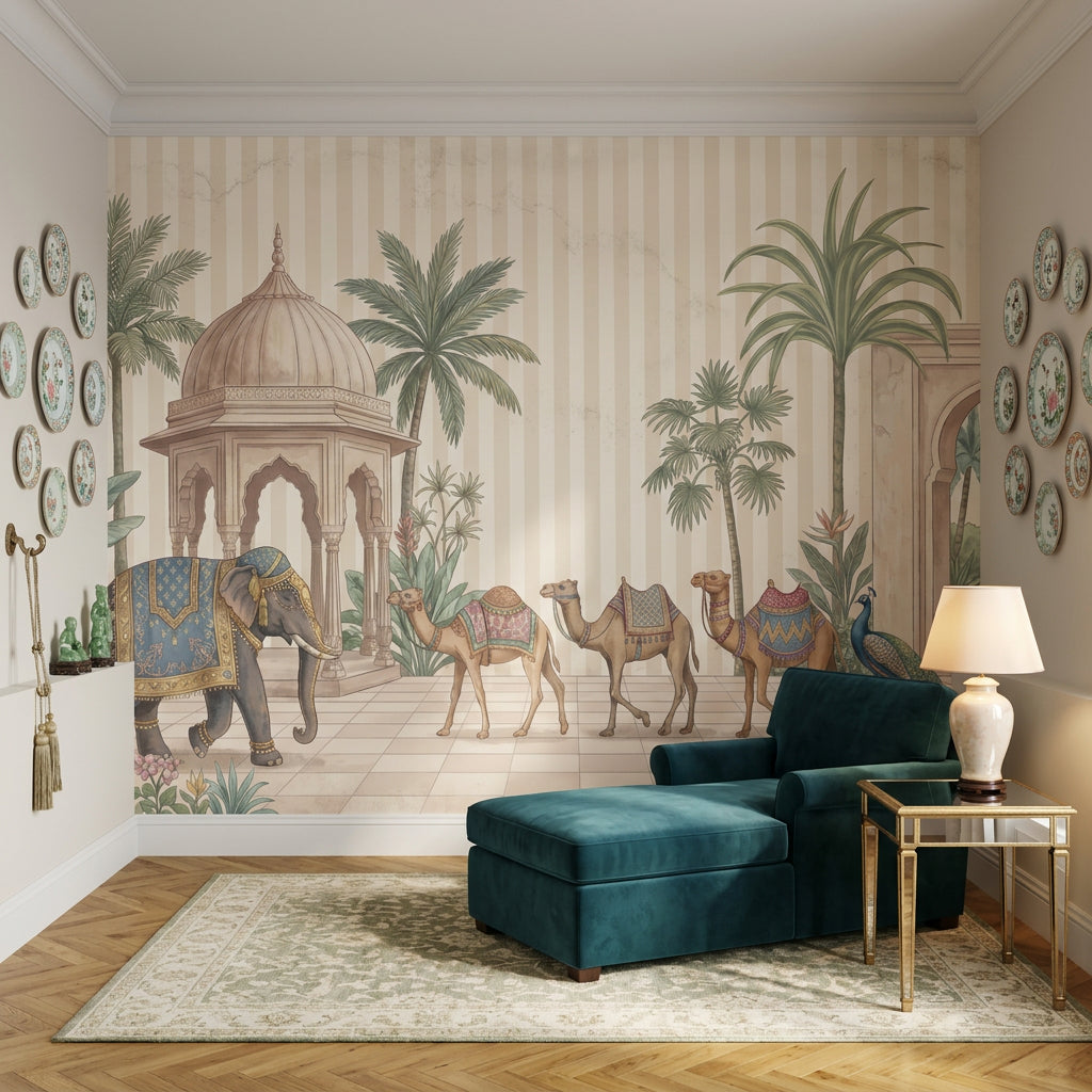 Palace Garden Wallpaper Elephant Removable Camels Wall Decor