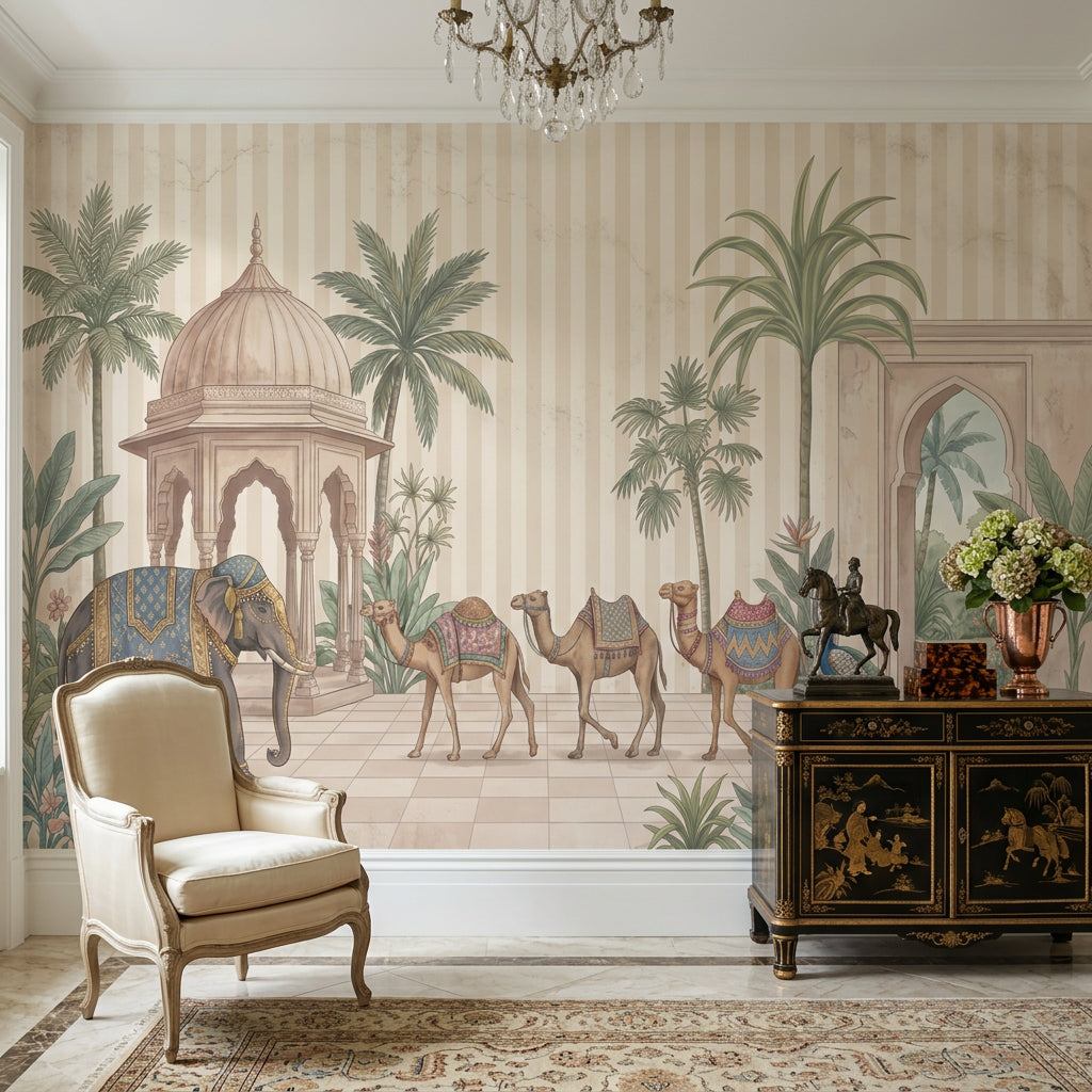 Palace Garden Wallpaper Elephant Removable Camels Wall Decor
