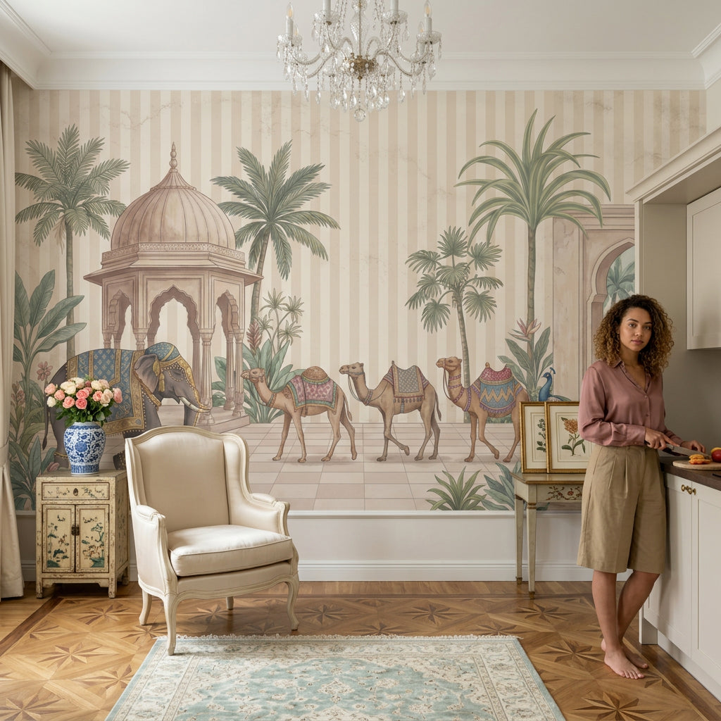Palace Garden Wallpaper Elephant Removable Camels Wall Decor