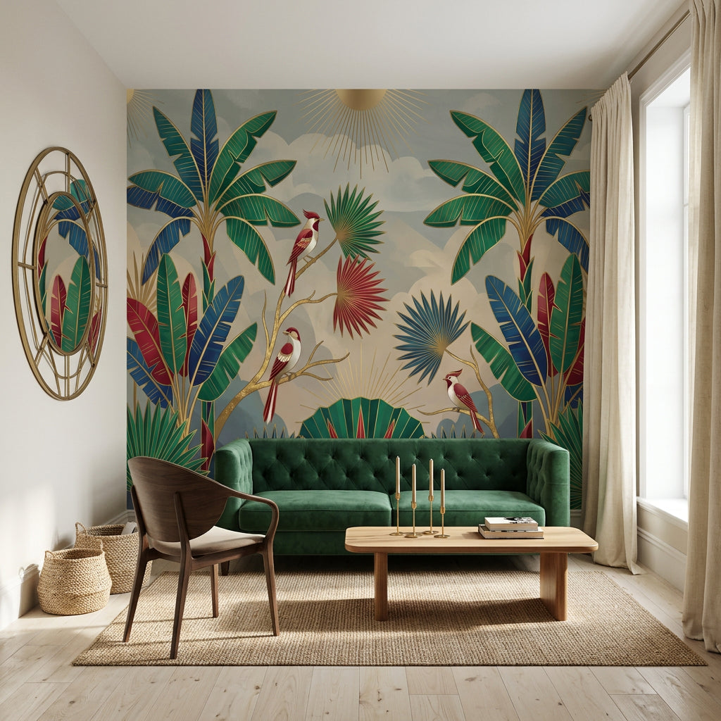 Art Deco Wallpaper Tropical Removable Palm Leaves Wall Decor
