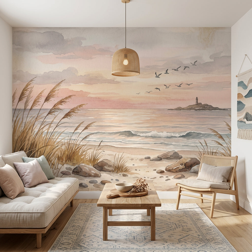 Coastal Wallpaper Beach Dunes Removable Lighthouse Wall Decor