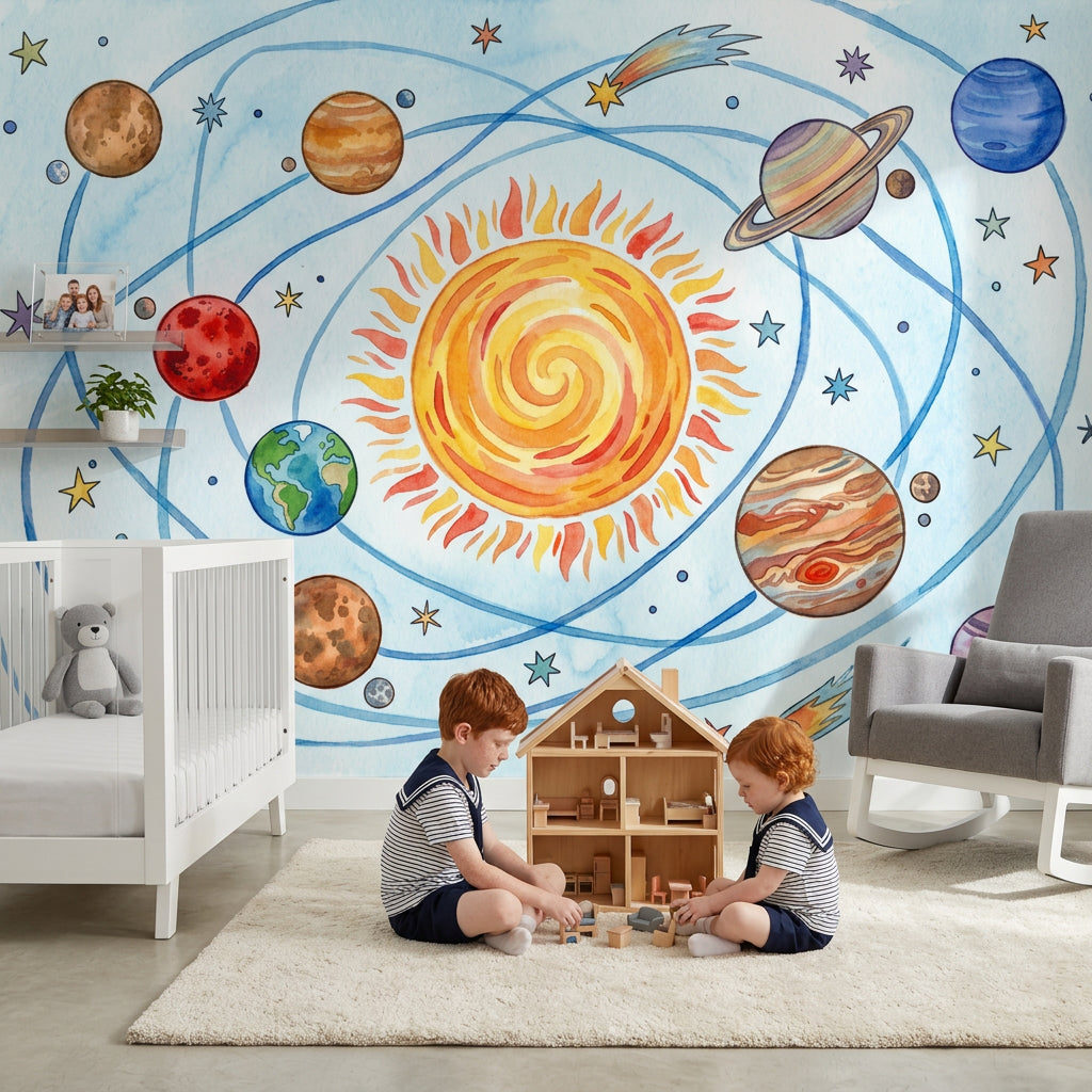 Solar System Wallpaper Planets Watercolor Removable Wall Decor