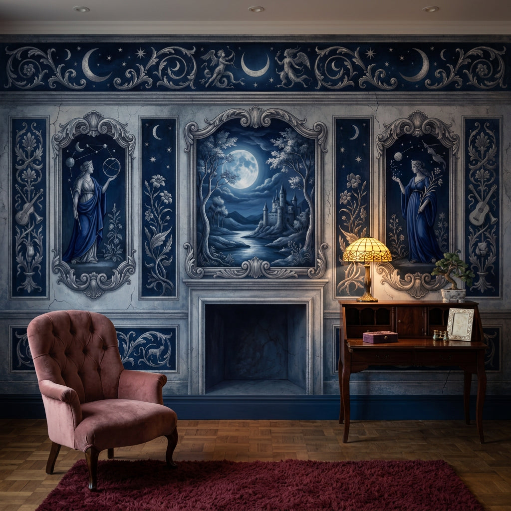 Starry Night Wallpaper Moonlit Castle Removable Constellation Wall Decor
