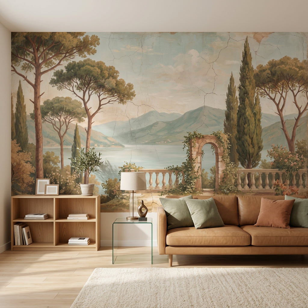 Mediterranean Landscape Wallpaper Italian Villa Terrace Romantic Classic Mural Removable Wall Decor