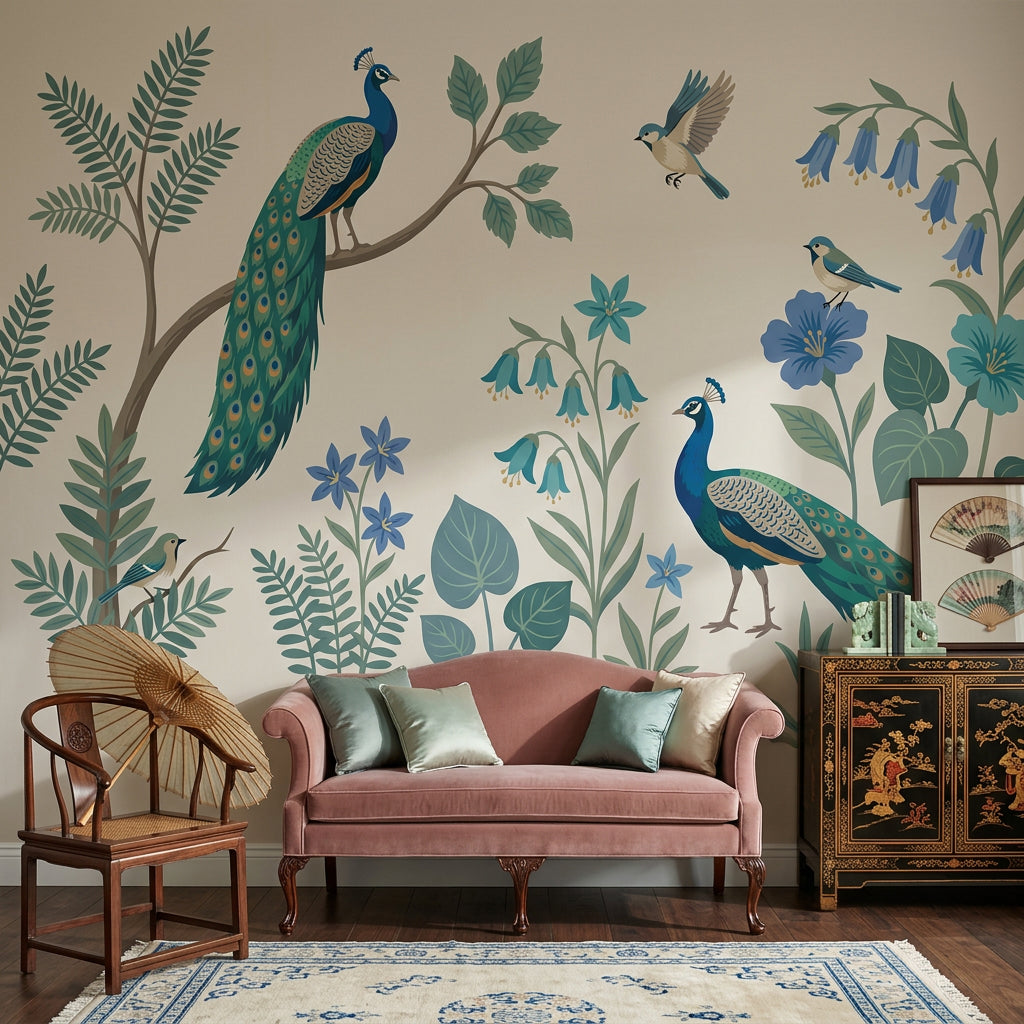 Peacock Wallpaper Botanical Birds Wall Mural