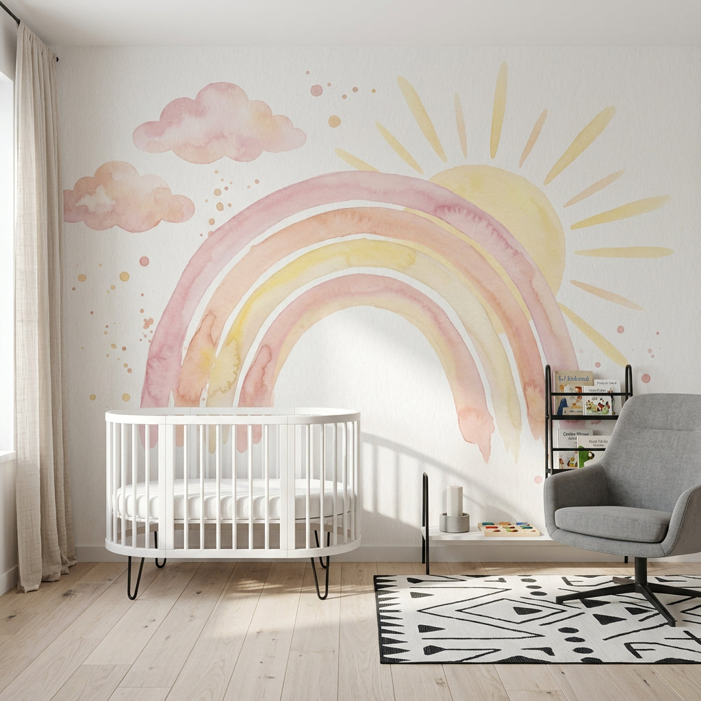 Pastel Rainbow Wallpaper Watercolor Sun Rays Removable Wall Decor