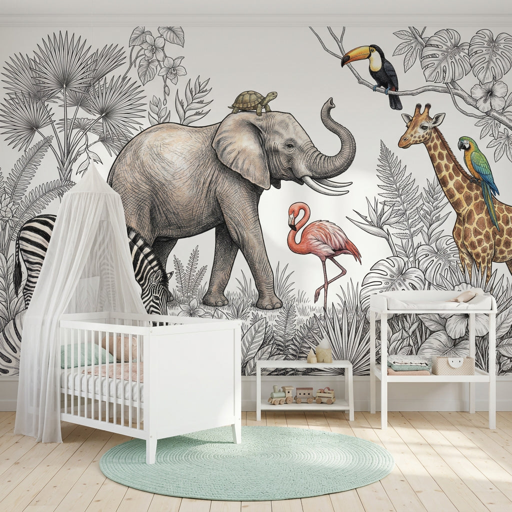 Tropical Wallpaper Jungle Removable Wildlife Wall Decor