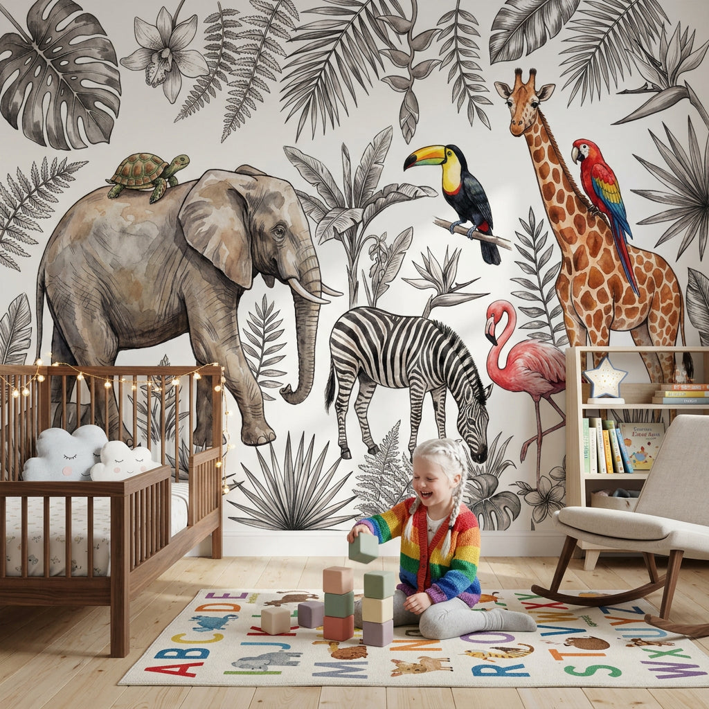 White Background Wallpaper Neutral Tropical Removable Wall Decor