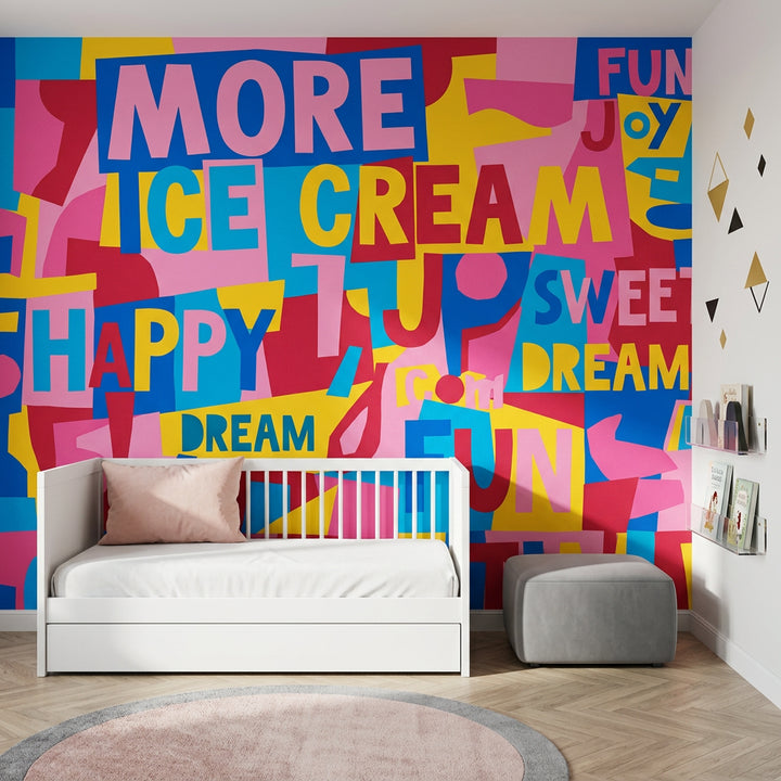 Typography Wallpaper Pop Art Colorful Collage Wall Mural