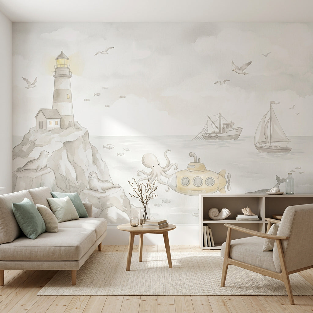 Lighthouse Wallpaper Coastal Removable Ocean Wall Decor