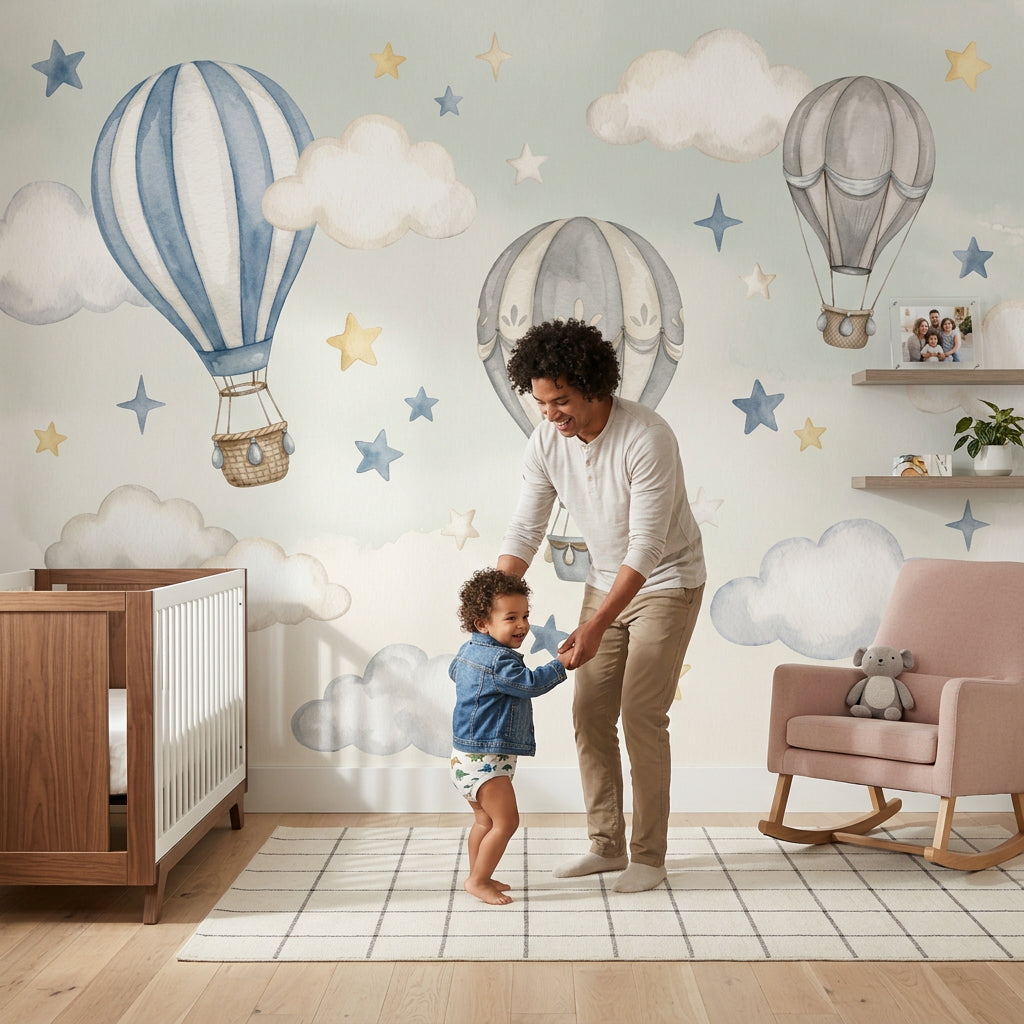 Hot Air Balloons Wallpaper Watercolor Whimsical Removable Wall Decor